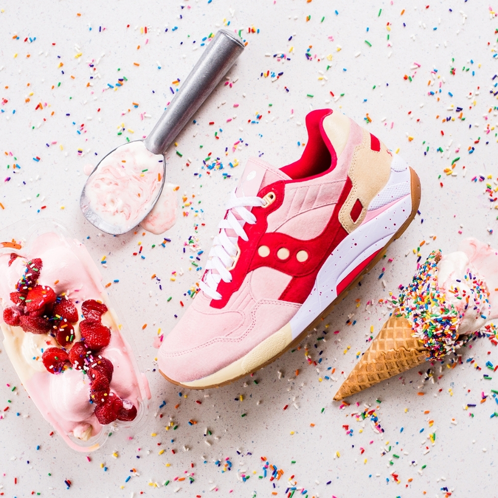 Saucony "SCOOPS" G9 Shadow 5 Strawberry Vanilla Ice Cream Sneakers